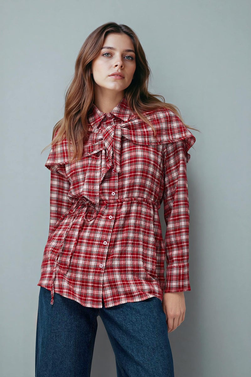 DeFacto Red Woman Checked Waffle Textured Tunic Casual - Image 3